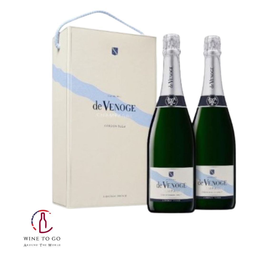 NV De Venoge Cordon Bleu Brut Champagne Gift Box Pack of 2 Btls - WINETOGOUSA
