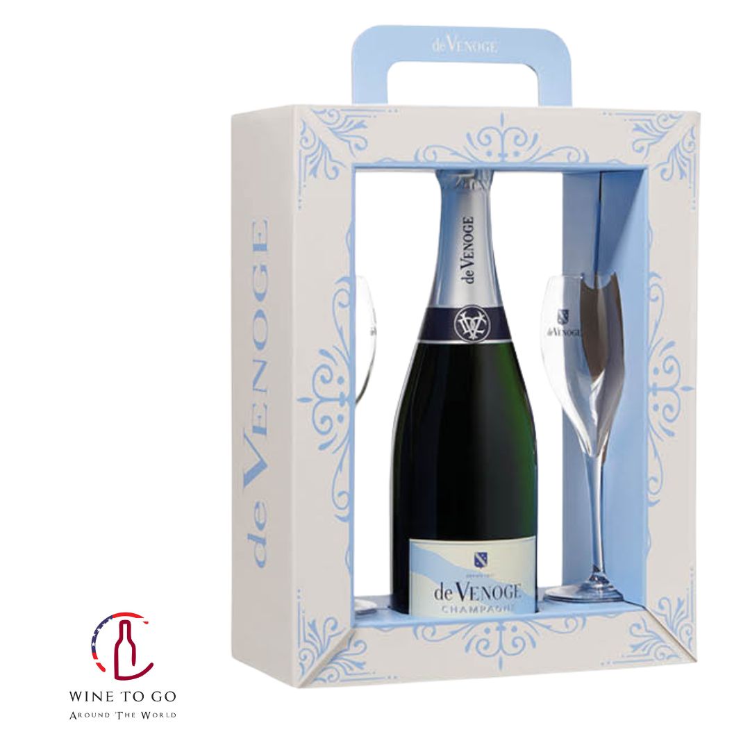 NV De Venoge Cordon Bleu Brut Champagne with 2 Glasses - WINETOGOUSA